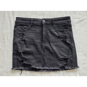 American Eagle Outfitters Black Distressed Denim Mini Skirt Hi Rise Size 10